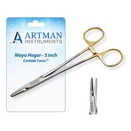 ARTMAN INSTRUMENTS - Soporte para agujas Mayo Hegar de 5 pulgadas, destornillador de aguja chapado en oro con cerradura fuerte, mordazas dentadas para
