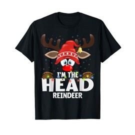 Christmas Matching I'm The Head Reindeer T-Shirt, Small, Black