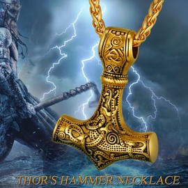 PROSTEEL Thor Hammer Pendant Men Gold Plated Viking Chain Stainless Steel Mjolnir Amulet Scandinavian Necklace
