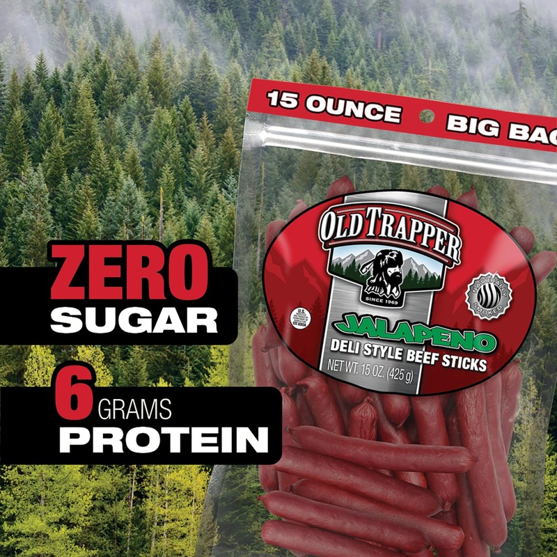 Old Trapper Jalapeno Beef Sticks 15 Ounce Sugar Free Meat
