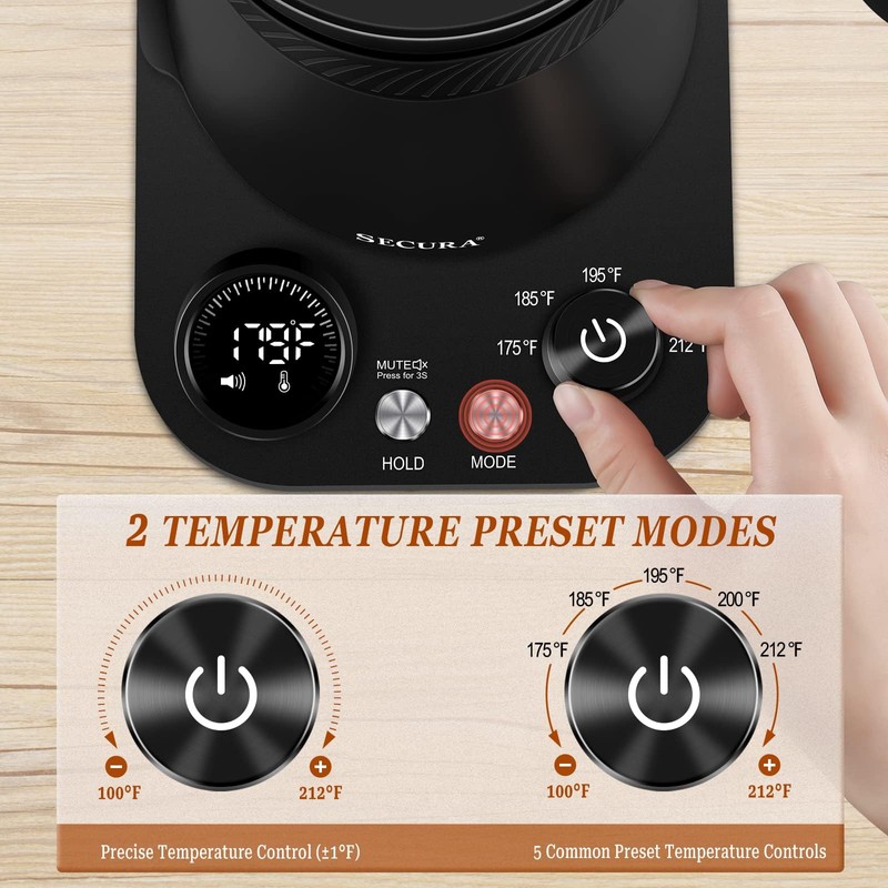 Secura Electric Gooseneck Kettle, 5 Variable Presets for Coffee Tea