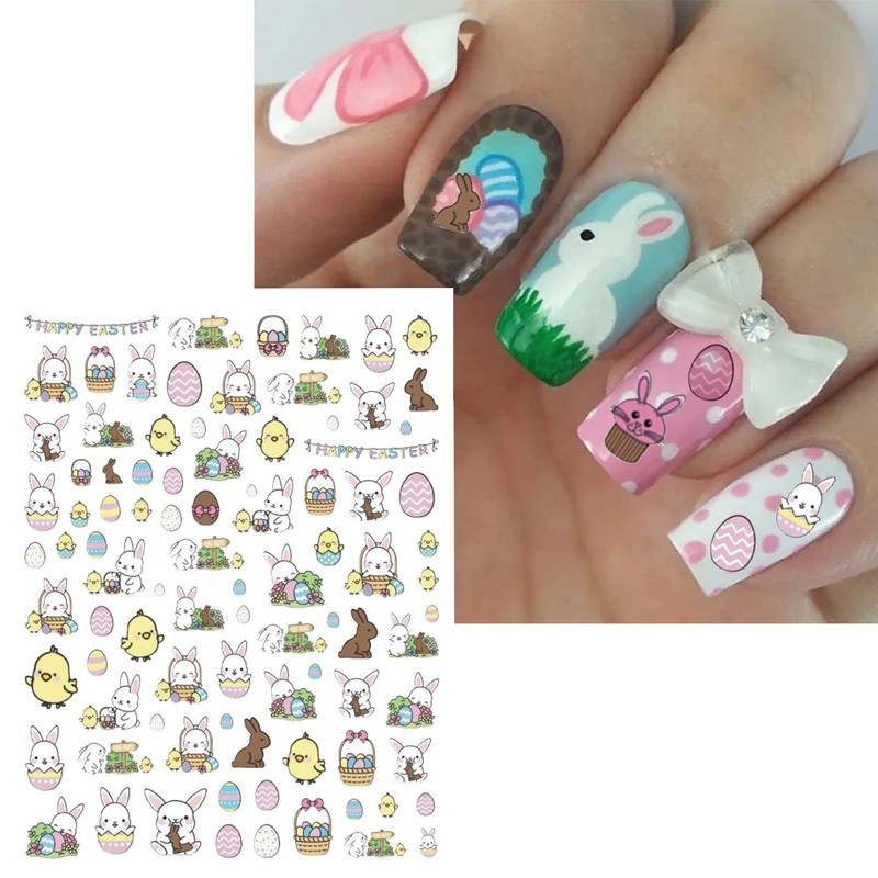 TailaiMei 10 Sheets Easter Nail Stickers, Self-Adhesive Rabbit Nail Art