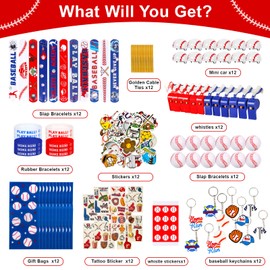 146 Pcs Baseball Party Favors, Baseball Goodie Bag Stuffers with Mini Stress Balls, Baseball Keychains, Tattoos, Bulk Small Toy for Kids Baseball Themed Birthday Party Supplies, Classroom Reward