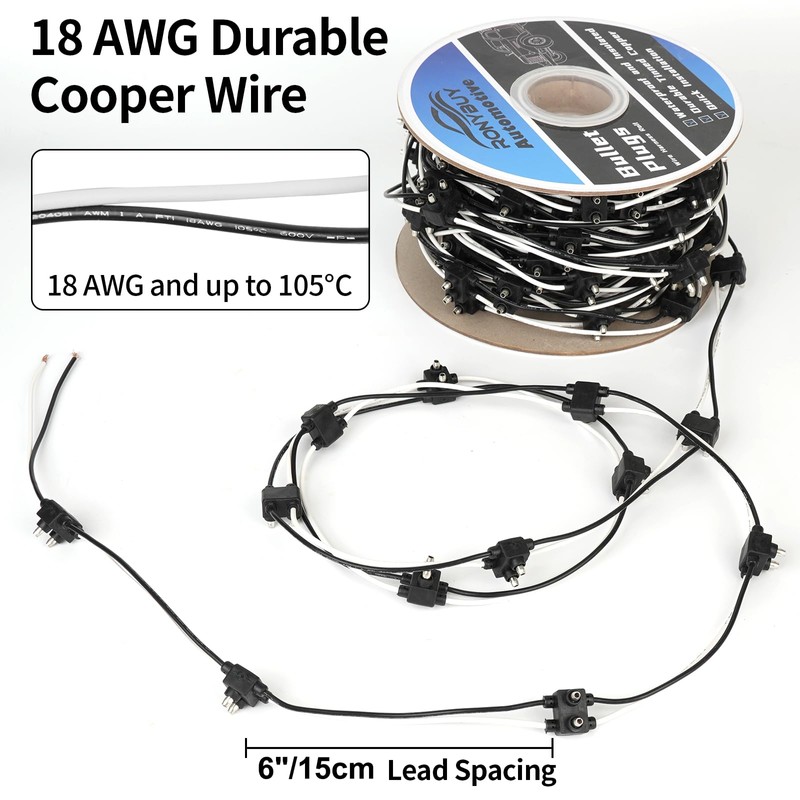 Ronybuy 150x 2 Wire Pigtail Double Male Bullet Plugs Roll,