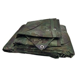 Tarps Now Waterproof Camouflage Poly Tarp (6' x 8') - Heavy Duty Tarp for Indoor Outdoor - Waterproof Tarp with Grommets - Camo Tarp for Shade Canopy Camo Camping Gear, Woodland Camo, 8 Mil Thick