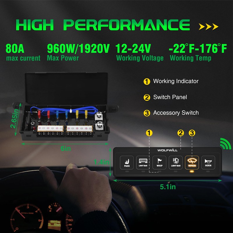 Wireless 6 Gang Switch Panel for Car, Multifunction Auxiliary Switch