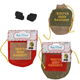 Alo Creations LLC Christmas Bag of Coal in Drawstring Bags You've Been Naughty for Holiday Santa Stocking Stuffer, 3 Bags (Each Contains 2 Pieces of Faux Lump of Coals) Great Secret Santa or Gag Gift