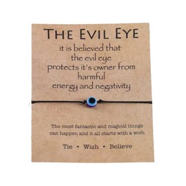Evil Eye Wish Bracelet with Card (Blue Bead) (Black Cord) Miss Fit Boutique