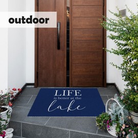 KEUSPI Navy Blue Lake Door Mat, Life is Better at The Lake Welcome Mats Doormat for Front Door Porch Outdoor Indoor Entrance, 17x30 Inches