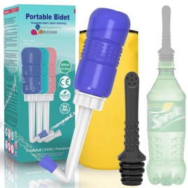 AQUAMASTER- Bidé portátil de viaje Aquamaster, negro y azul, capacidad de 300 ml, con bolsa de almacenamiento, para higiene personal de adultos, camping, senderismo (botella azul + tubo negro, 300 ml)