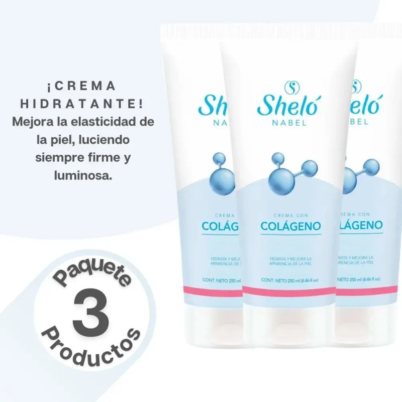 3 Pzas Crema Colágeno Piel Luminosa Elasticidad Sheló Nabel Tipo