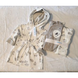 Carter's Just One You Baby Hooded Towel, Bath Towel & Robe Set Gray Bear Theme