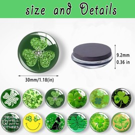 12Pcs St Patricks Day Round Glass Refrigerator Magnets, Waterproof Whiteboard Magnets for Fridge Locker Office Cabinets Home Kitchen Decor