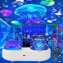 10 Ocean Wave Colors + 21 Different Projection Films, Planetarium, Home Use, Popular, Genuine, Children, Marine Light Projector, LED, Dual Lighting Effect, Jellyfish, Bedside Lamp, Interior Atmosphere