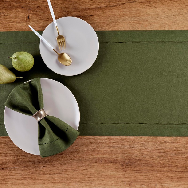 Solino Home Olive Linen Table Runner 36 Inch – 100%