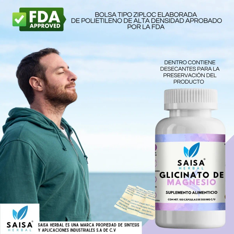 Glicinato de Magnesio 100 Cáps SAISA HERBAL | Suplemento Natural