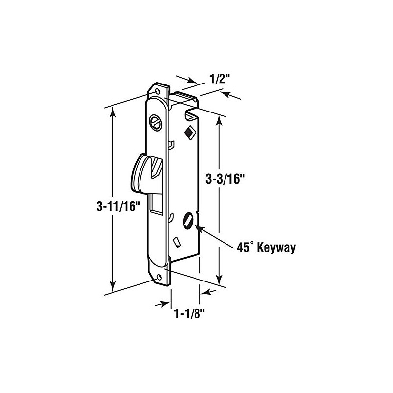 Sliding Glass Patio Door Lock, Mortise Type, 45 Degree Keyway,