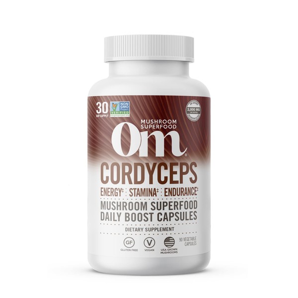 Om Mushroom Superfood Cordyceps Mushroom Capsules Superfood Supplement, 90 Count, 30 Days, Energy, Power, Stamina and Endurance Support, Superfood Supplement for Sports Performance