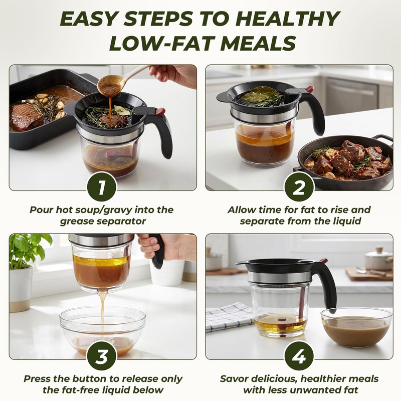 Chillnstay 4-Cup Fat Separator with Bottom Release, Gravy Separator and