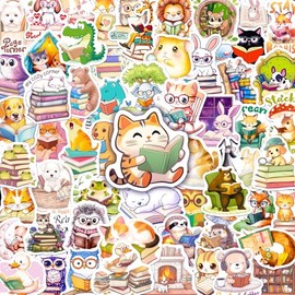 200 Pcs Animal Bookish Stickers, 100 Unique Designs Animal Reading Sticker Pack for Journals, Laptops, Library Decor, Waterproof Vinyl Decals, Gifts for Book Lovers