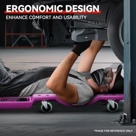 Auto Dynasty 47 Inches Mechanic Creeper, Automotive Garage Repair Low Profile Under Car Rolling Creeper with Padded Headrest, Plastic, Purple