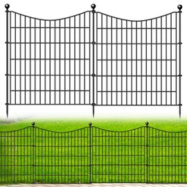 5 Panels No Dig Dog Fence Outdoor for Yard, 32 in(H) X 12 ft(L) Decorative Tall Garden Fence Animal Barrier, Rustproof Metal Wire Garden Edging and Borders, Temporary Fencing Stakes