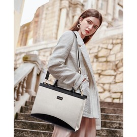 LOVEVOOK Laptop Tote Bag for Women 15.6 Inch Large Capacity Work Bag with Clutch Purse for Teacher, Jute Computer Bag for Business fits Office College Travel Black & White