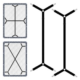 Xunesip Bed Sheet Straps, 2Pcs Elastic Adjustable Bed Sheet Holder Straps, Fitted Sheet Straps to Hold Sheets in Place with Metal Clips, Sheet Holders for Mattress Cover, Sheet, Sofa Cushion (Black)