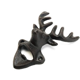 Sungmor Cast Iron Bottle Opener - Heavy Duty Wall Beer Bottle Opener - 6 Inch Deer Head Wall Mount Bottle Cap Openers - Vintage Rustic Style Wall Decoration - Great Item for Bar, Kitchen or Patio