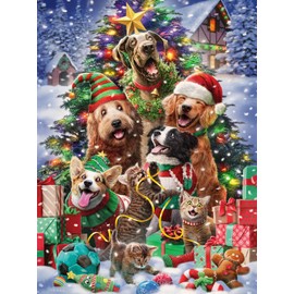 Vermont Christmas Company Christmas Pets Jigsaw Puzzle 550 Piece - Holiday Puzzle with Randomly Shaped & Interlocking Pieces - 24" x 18"