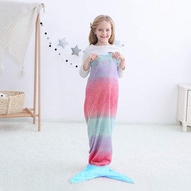 VHOME Kids Mermaid Blanket Gifts - Warm Living Room Sofa Blanket Children Cuddly Blankets for Birthday Gift (K4-Rainbow Blue, Kids 57'' x 24'')