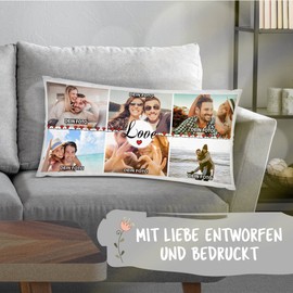 PR Print Royal Design Your Own XXL Collage with 6 Photos Print "Ich Liebe Dich" (I Love You) Gift for Valentine's Day Birthday Christmas Photo Cushion in XXL Including Filling 80 x 40 cm