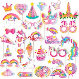 Losuya 30pcs Colorful Unicorn Photo Booth Props Rainbow Unicorn Theme Photo Boothprops for Girls Kids Birthday Baby Shower Party Decorations