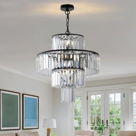 Luxury Crystal Chandelier Lighting Modern 12-Light Contemporary K9 Crystal Chandelier Suitable for Living Dining Room EntrywayShade  color: Black, Design Style: Modern, Lamp Power(W): 60, Number of Lights: 12