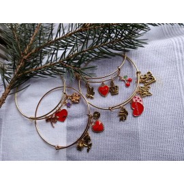 For Women Handmade bracelet bangle with 4 Charms . Gold Charms Stackable Bangle