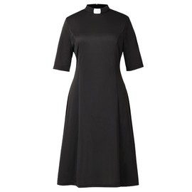 CAMDOM Womens Church Clergy Dress Minister Half Sleeve Loose Elegant Dress with Tab Collar Black