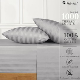 URBANHUT 1000 Thread Count Egyptian Cotton Sheets Damask Striped California King Size, Breathable Long Staple, 4 Pc Bed Sheet Sets, Luxury Hotel Sateen Sheets Fits 16" Deep Pocket - Silver Grey