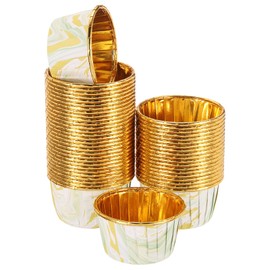 sourcing map 100 Pcs Single-Sided Aluminum Foil Cupcake Liners, Greaseproof Muffins Baking Cupcakes for Wedding Birthday Party Decoration, Yellow (Round-Pattern)