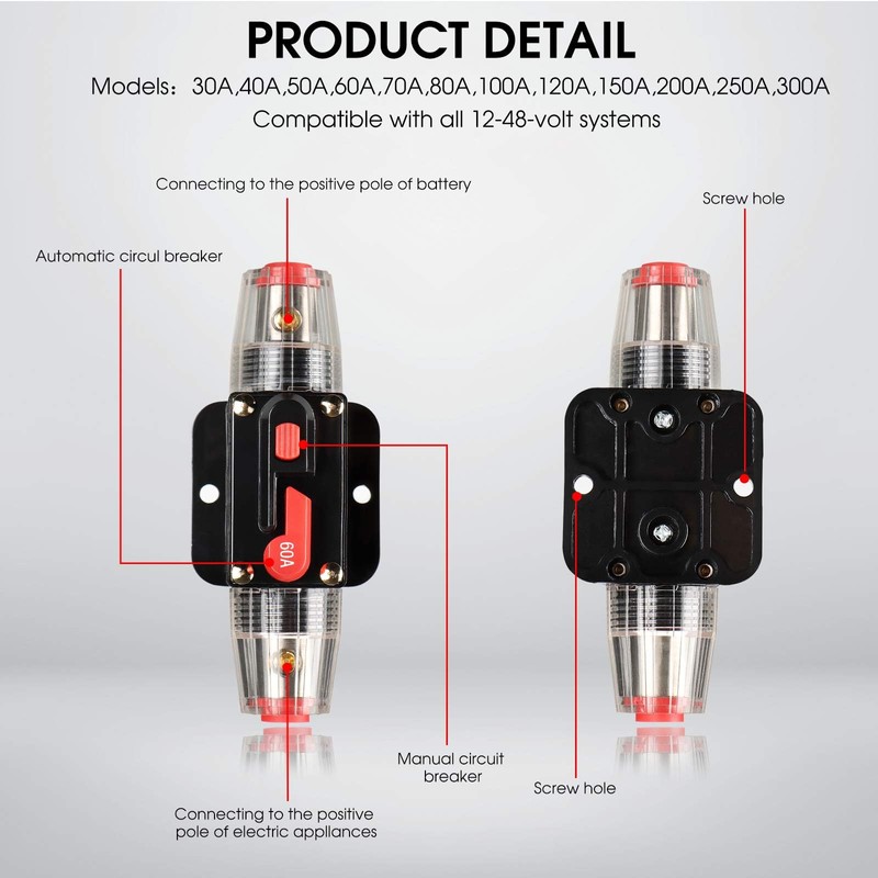 M1A2 60 Amp Circuit Breaker Switch 60A Waterproof Fuse Inline