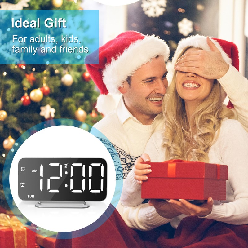 Slim LED Digital Alarm Clock, Mirror Surface for Makeup, with