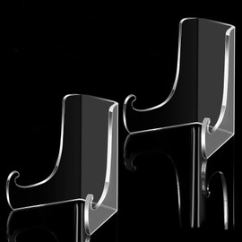2 Pieces Acrylic Plate Stands, Small Clear Easel Stands with Fixed Slot, Multifunction Support Holder for Display Card Photos Frame Picture Magazine Book Phone Crafts Artwork Collections Decorations
