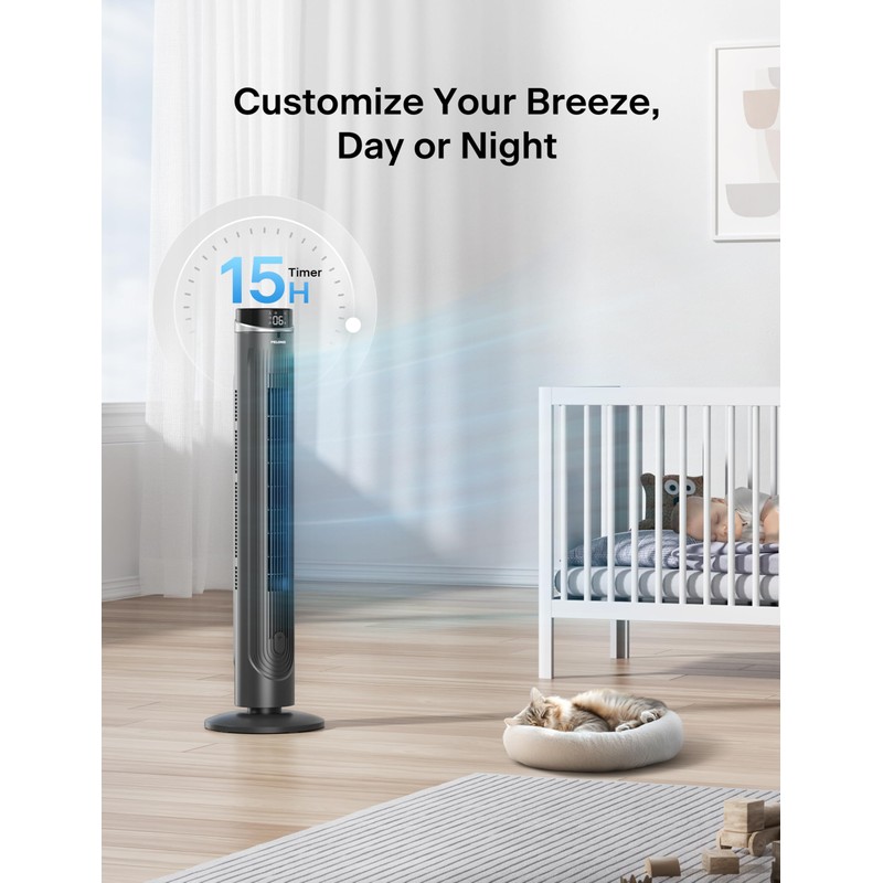 PELONIS 42-Inch Tower Fan for bedroom, Standing Fan with 90°