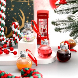 Patelai Christmas Drink Balls Shot Glass Ornament Plastic Fillable Christmas Tree Ornaments Xmas Water Bottle Bulbs for Holiday Party Decor Indoor Outdoor(Clear with Silver Lid,100 Pcs)