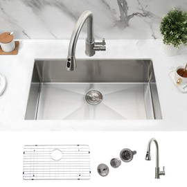 Jshozzy 30 Undermount Kitchen Sink, 30x19 Inch Kitchen Sink with Sprayer Faucet Combo 18 Gauge Stainless Steel Single Bowl Under Counter Deep Basin