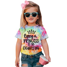 AG AGUU Princess Shirts for Toddler Baby Girl Being A Princess is So Exhausting T Shirt Funny Crown Tie-dye Tees Summer Tops(Yellow,4-5T)
