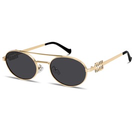 Retro Oval 90s Metal Sunglasses for Women, 2025 Trendy Chic Narrow Gold Sun Glasses Fashion Sunnies