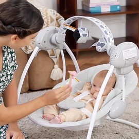 Baby Swings for Infants, Portable Baby Swing Folds Easy with Adaptable Speed, Music,Timer,Baby Swing Indoor/Outdoor,Infant Swing for Babies 0-6 Months 6-20 lbs Grey