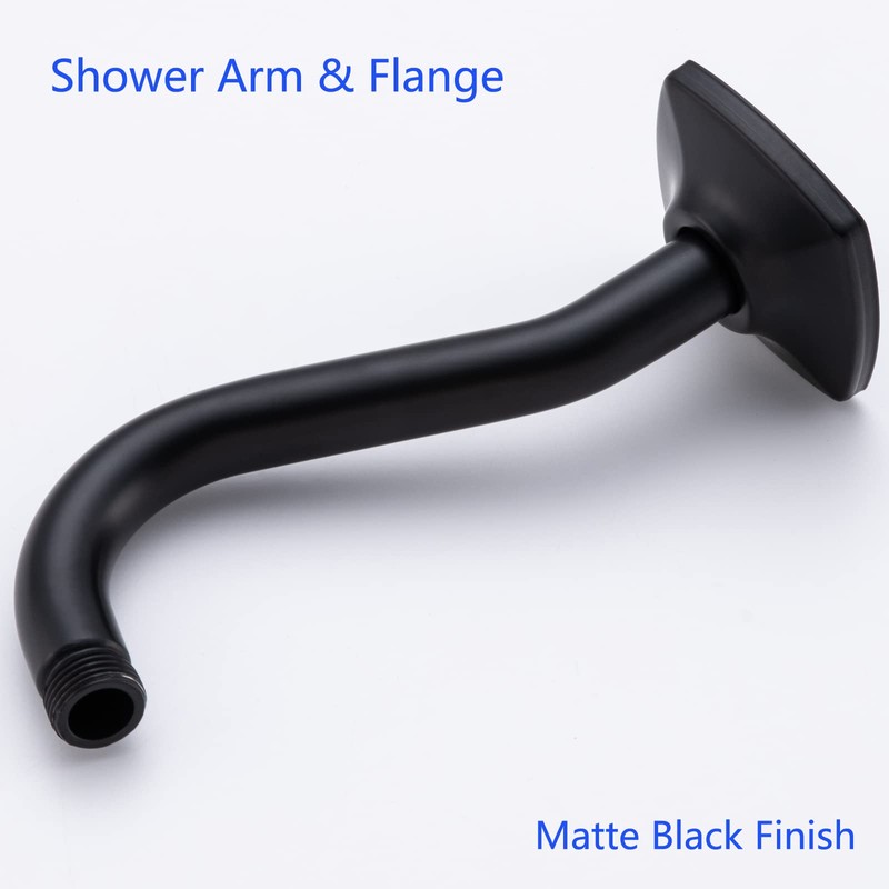 Curved Shower Arm with Flange,SWHYGER 8-Inch S-Shape Stainless Steel Top