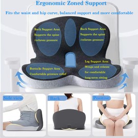 Mogdeker Seat Cushion Memory Foam Pads Seat Cushion for Truck Driver,Office Chair Cushion Home Chair Ergonomic Back Support Memory Foam Chair Cushion for Long Sitting Office Worker (Dark Grey)