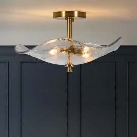 Ship in USA,16.5" Glass Semi Flush Mount Ceiling Light Fixture,2-Lights Close to Ceiling Light,Modern Gold Ceiling Light FixtureLamp Power(W): 18